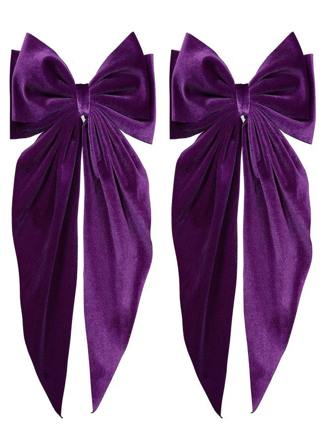 KCHIES Purple Velvet Hair Bows for Women Girls 2 PCS 8in Oversized Vintage Hair Ribbon Bow-Knot French Barrette Clips with Long Tails for Her Fall Winter Dress Outfits Decor Accessory - Image 1